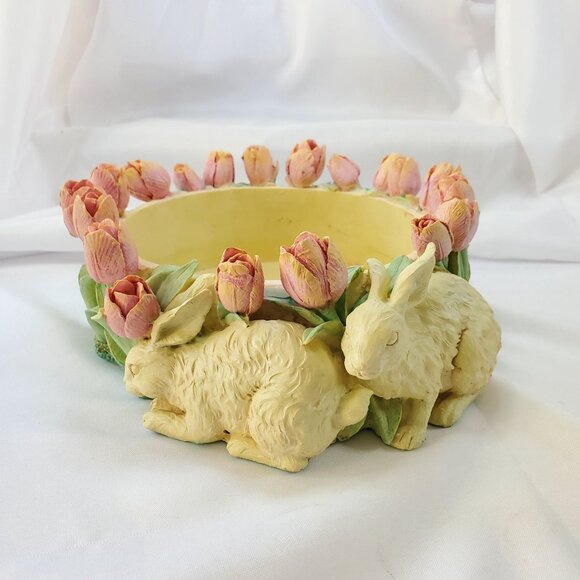 VTG Decorative Easter Rabbit & Tulip Design Bowl Spring Time Planter Candy Dish - Picture 7 of 16